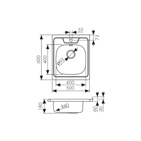 KSS-6050 Мойка из нержавеющей стали KAISER 600x500